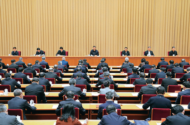 2020年11月16日至17日，中央全面依法治国工作会议在北京召开。中共中央总书记、国家主席、中央军委主席习近平出席会议并发表重要讲话。　新华社记者 饶爱民/摄